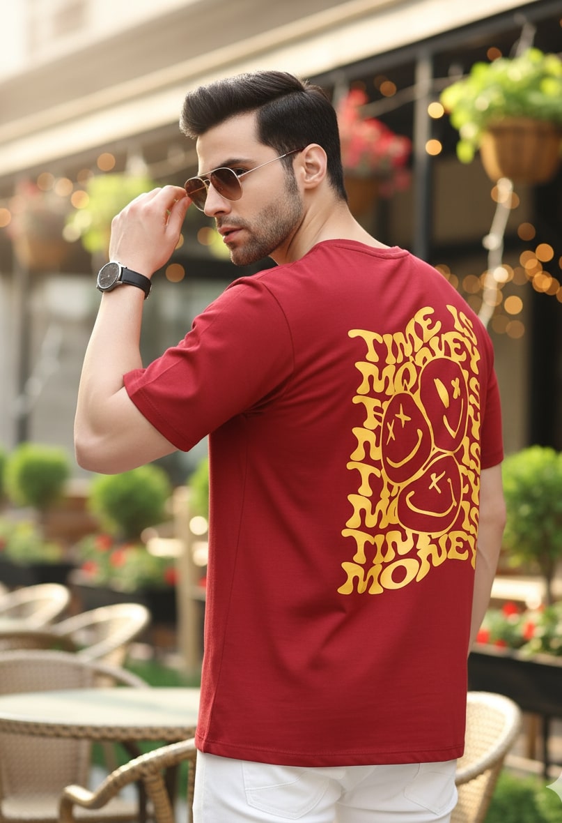 Men Maroon Oversized Printed T-shirt
