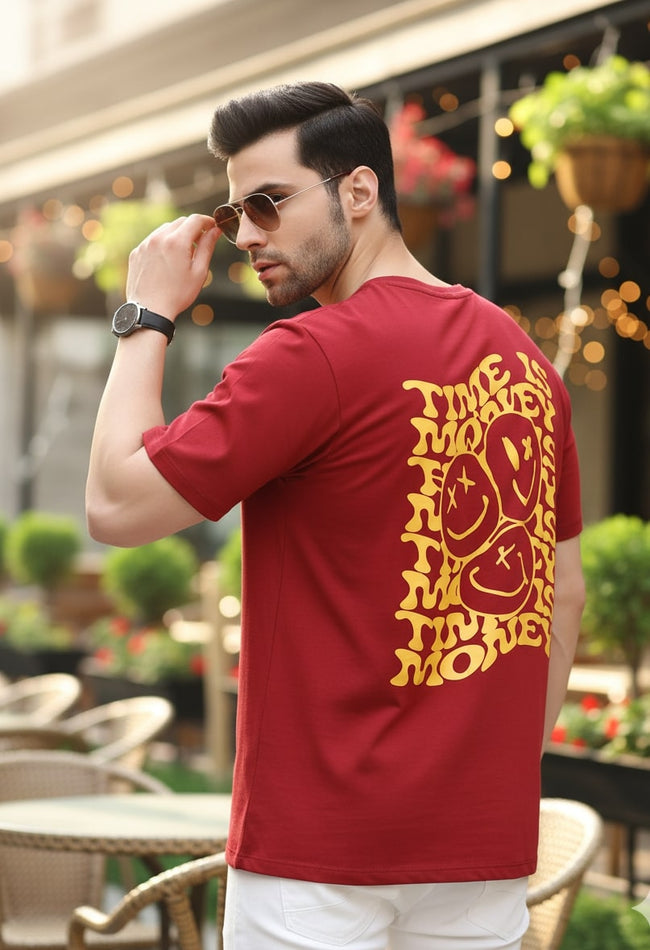 Men Maroon Oversized Printed T-shirt