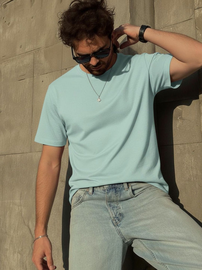 Men Green Solid Cotton T-shirt