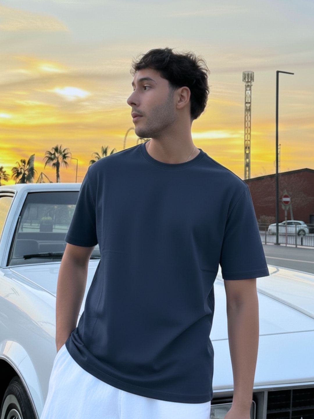 Men Navy Solid Cotton T-shirt