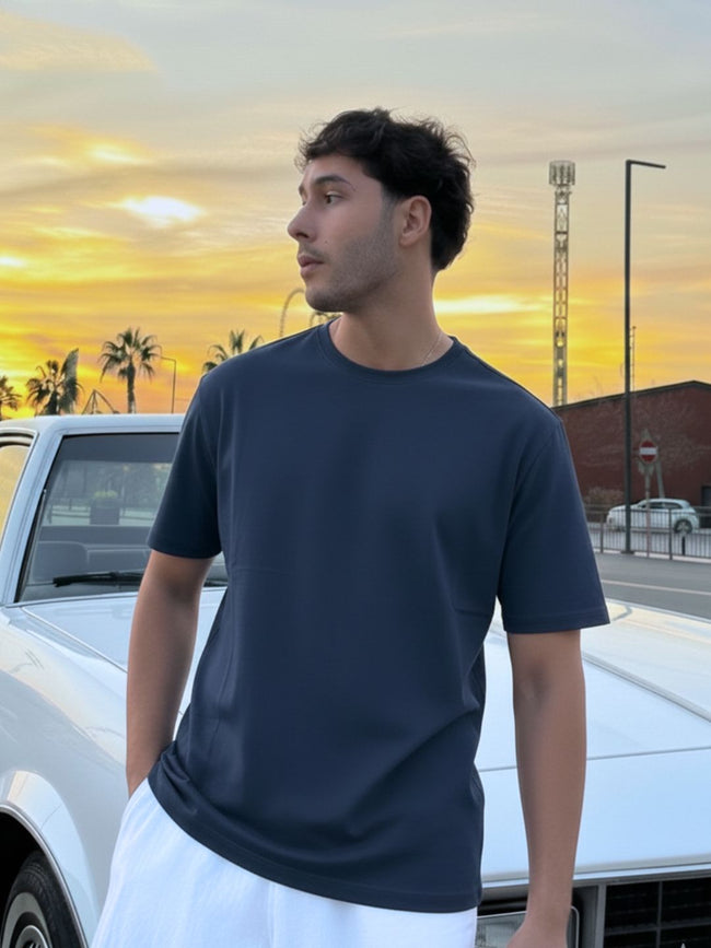 Men Navy Solid Cotton T-shirt