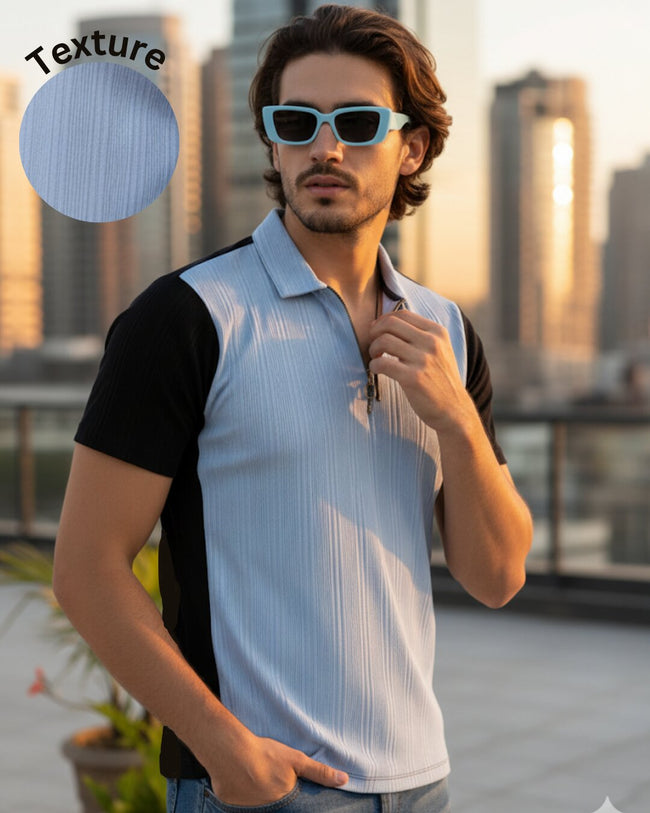 Men Blue Polo Neck T-Shirt
