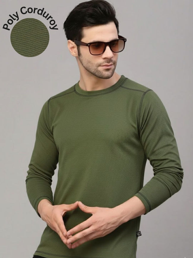 Men Green Round Neck Polyester T-Shirt
