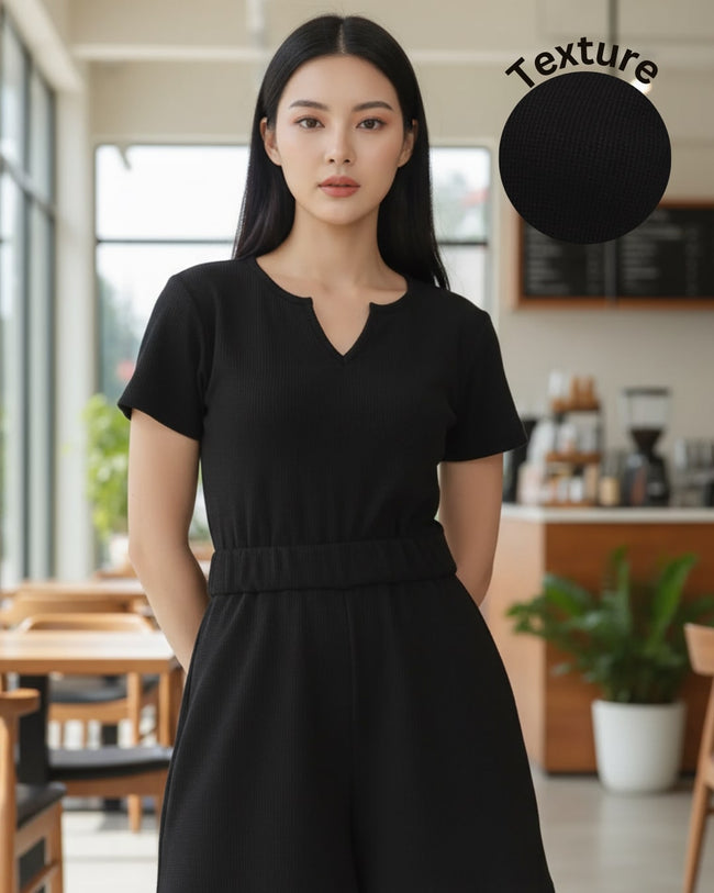 Women Black Waffle Knit Playsuit
