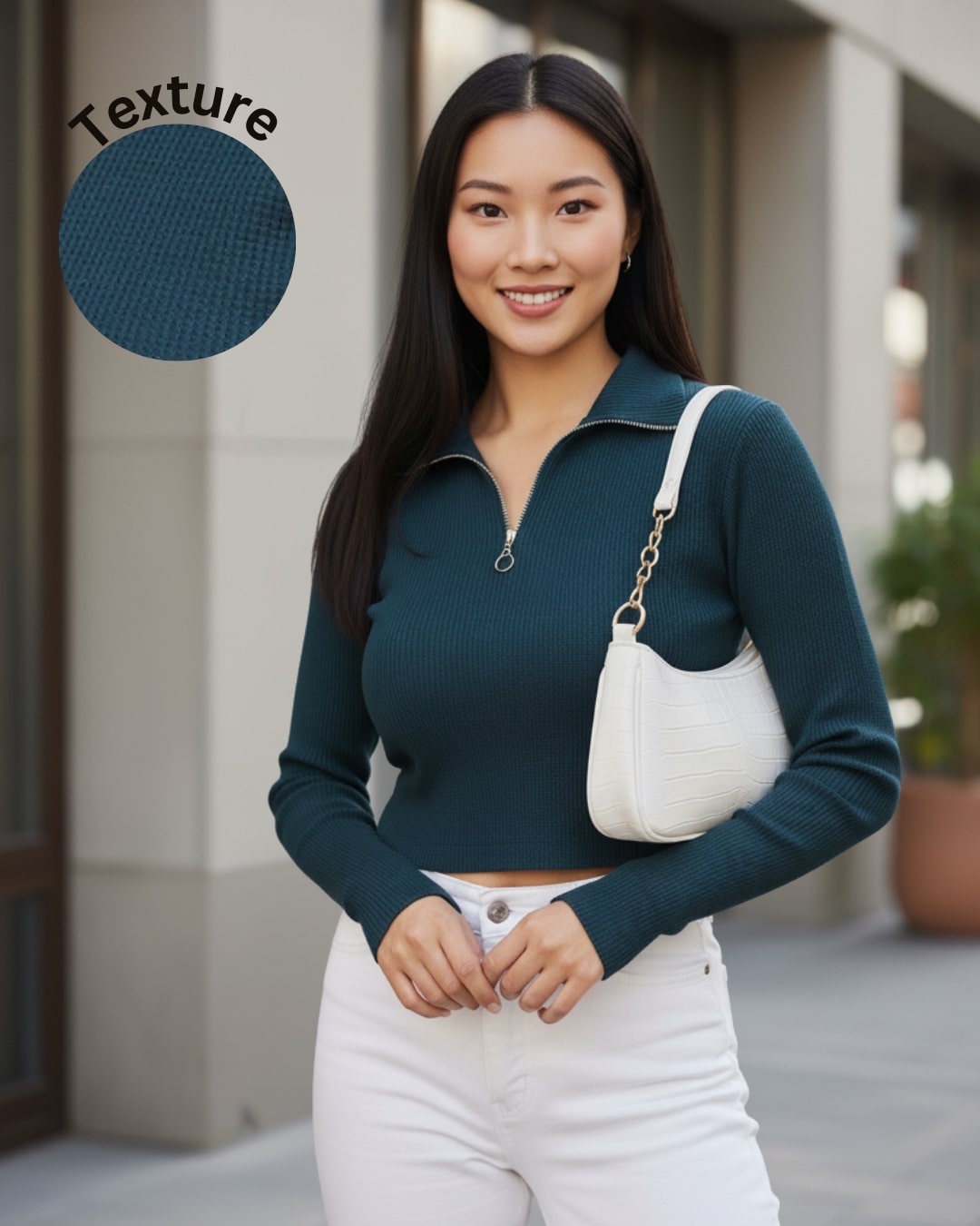 Women Teal Waffle Crop Top