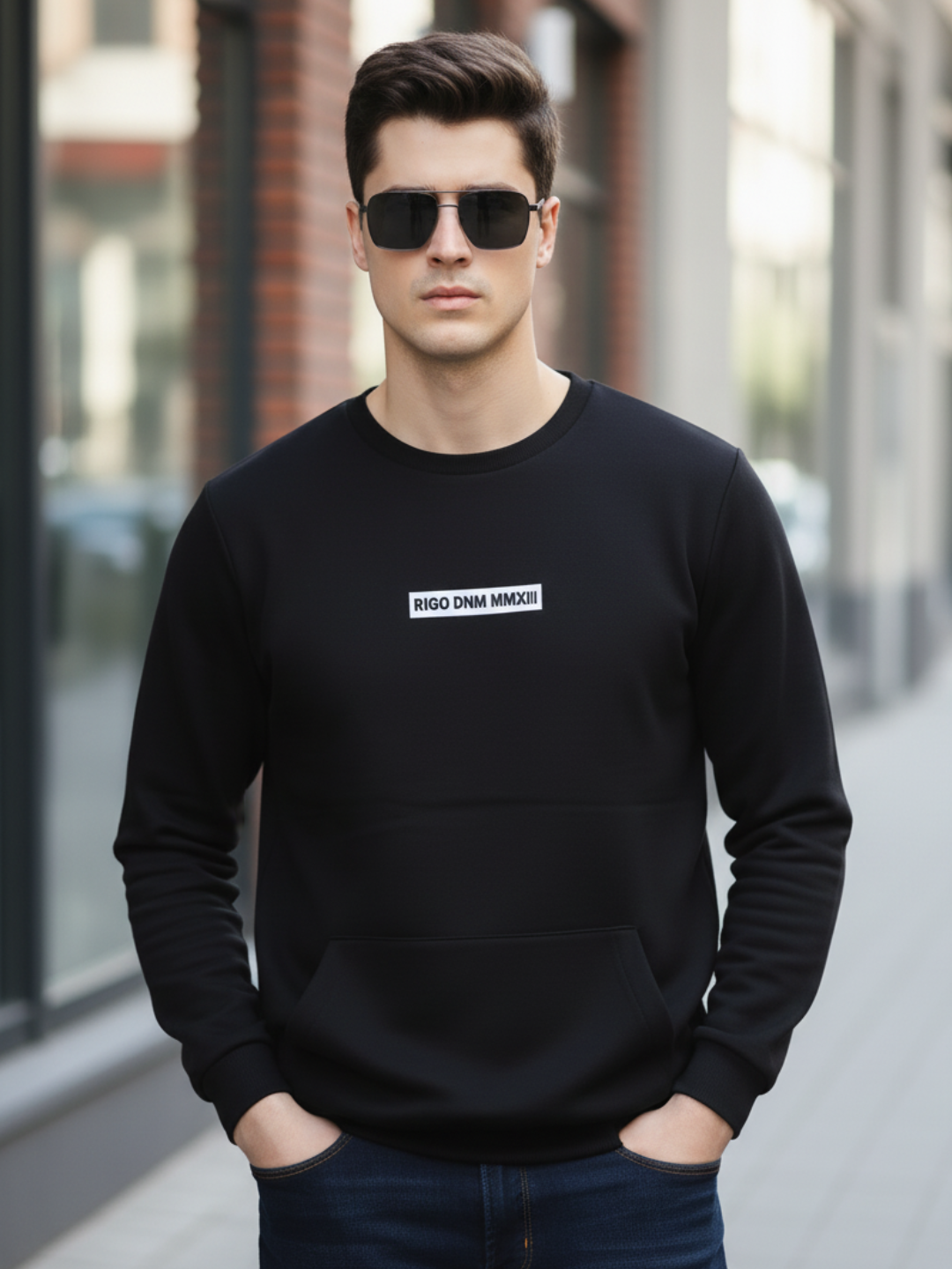 Men Black Round Neck Sweatshirt