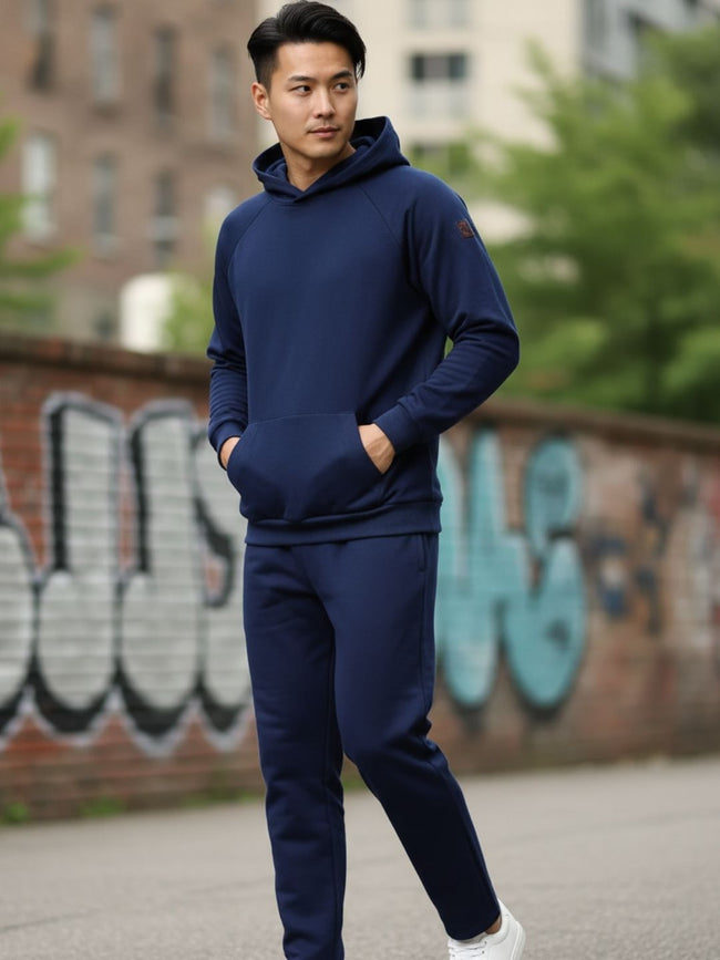 Men Ink Blue Oversized Solid Fleece Co-ords