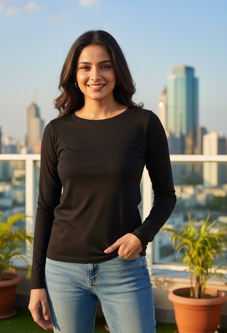 Women Black Thumbhole Top