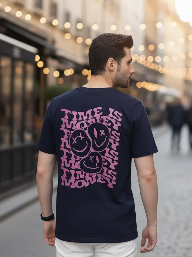 Men Navy Oversized Printed T-shirt