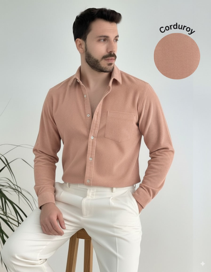 Men Pink Corduroy Shirt