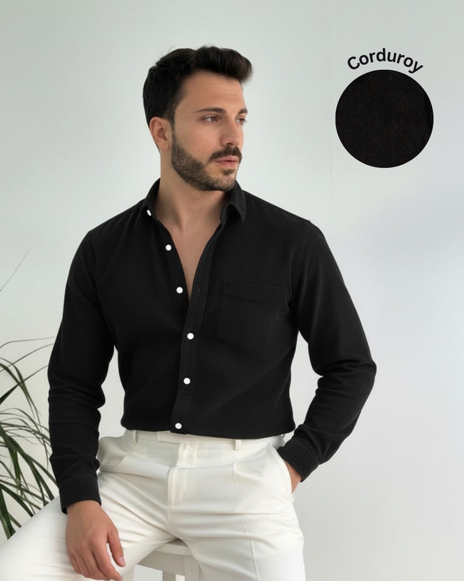 Men Black Oversized Corduroy Shirt