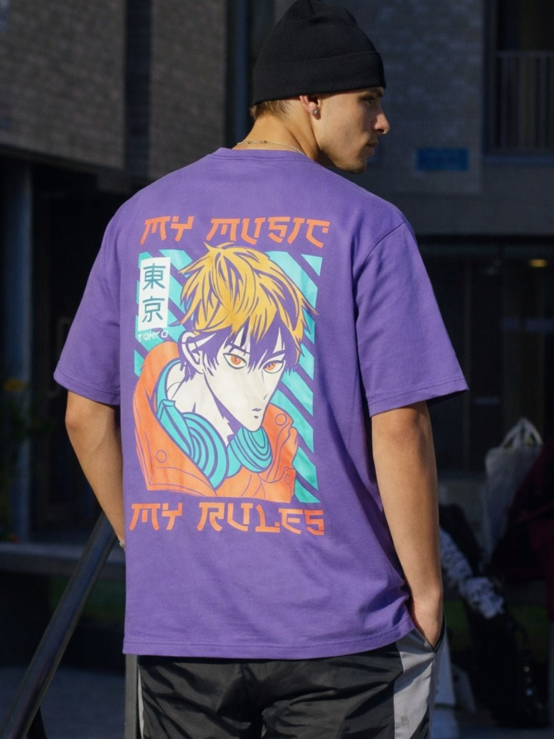 Men Purple Oversized Printed T-shirt