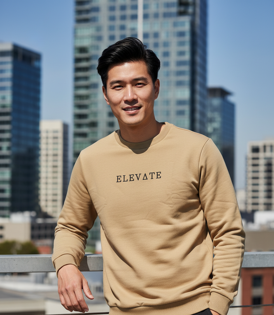 Men Cream Fleece Sweatshirt