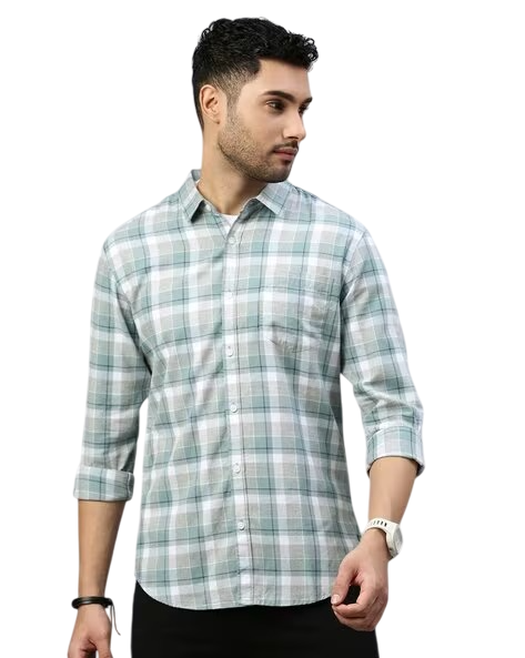 Men Green Cotton Slim Shirt