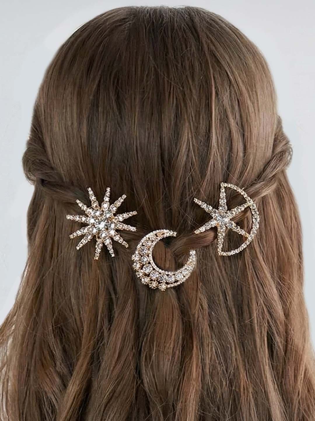 Women Rose Gold Set Of 3 Celestia Crystal Hair Pins