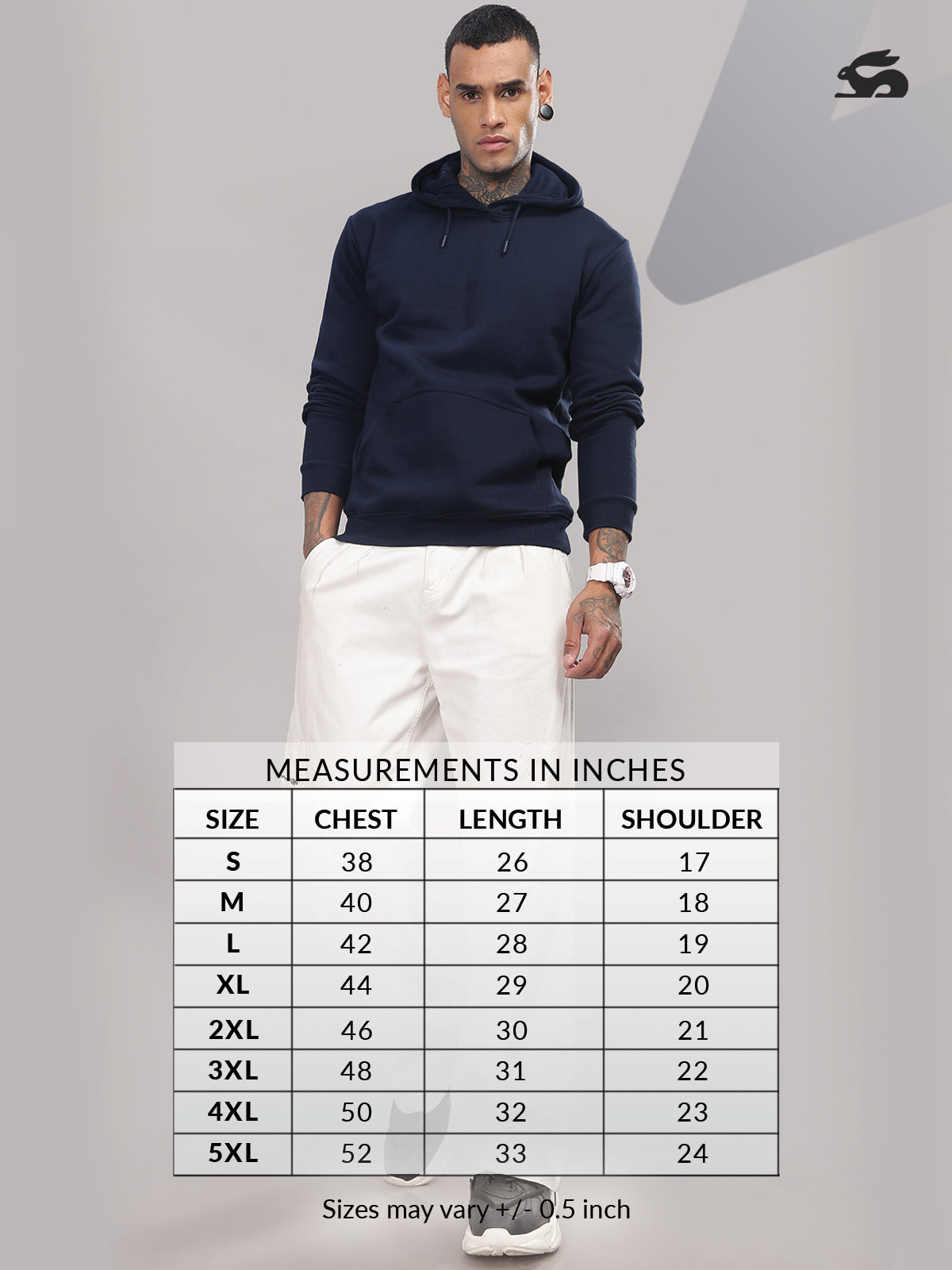 Men Navy Cotton Fleece Hoodie