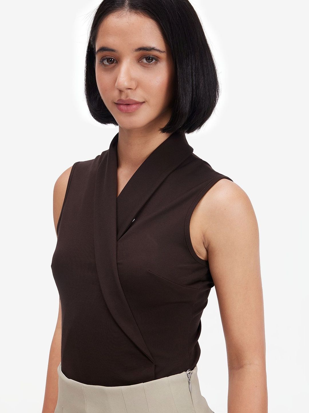 Women Brown Sleeveless Top