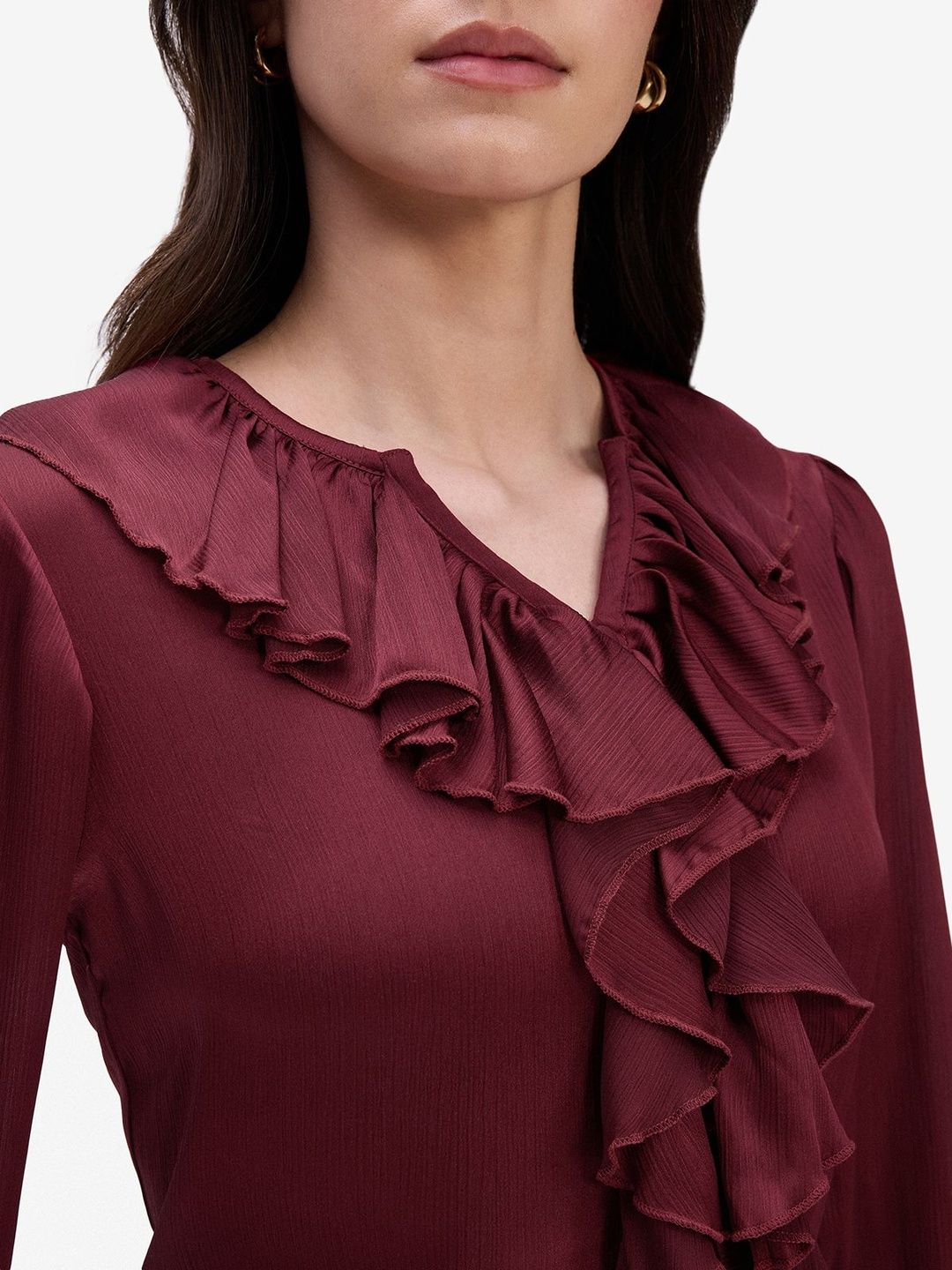 Women Maroon Ruffle Top