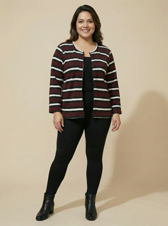 Women Brown Striped Jacket