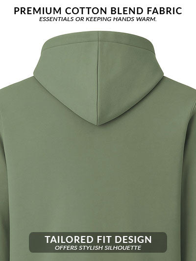 Men Green Cotton Fleece Printed Hoodie