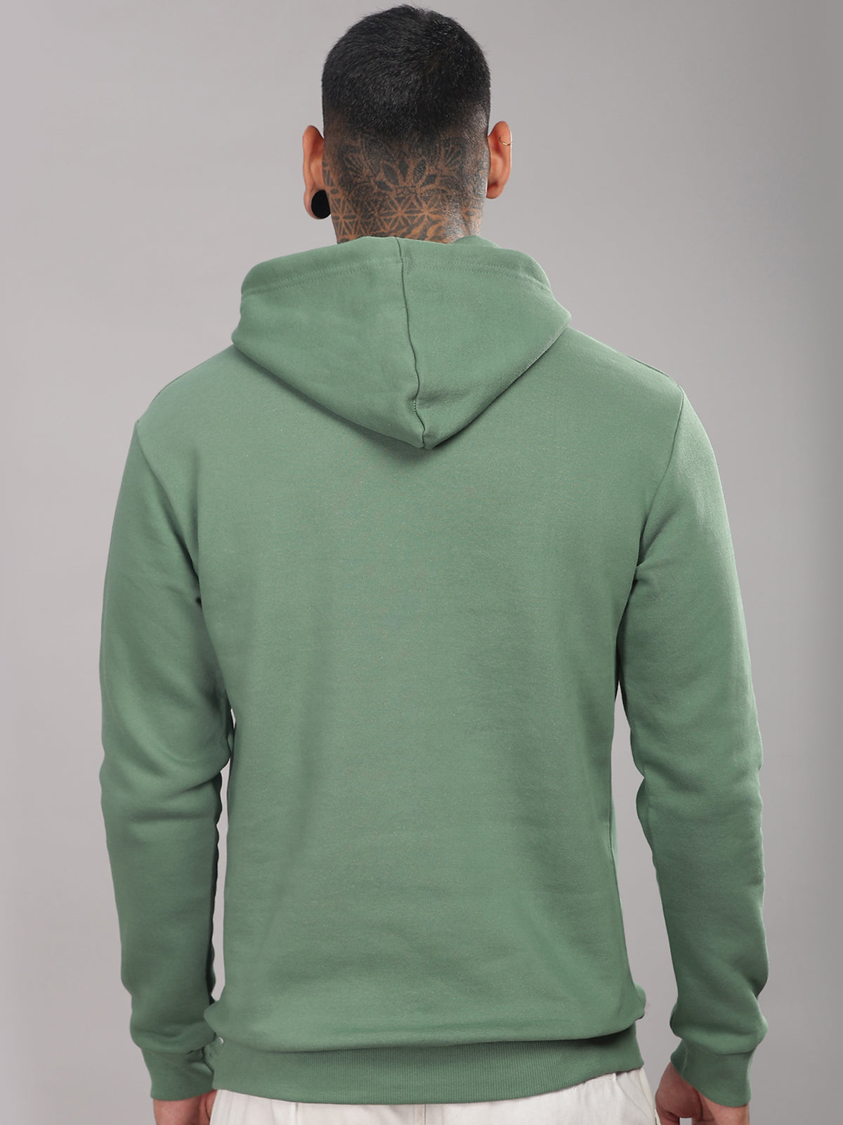 Men Green Cotton Fleece Hoodie