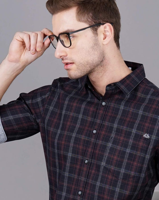 Men Black Cotton Slim Shirt