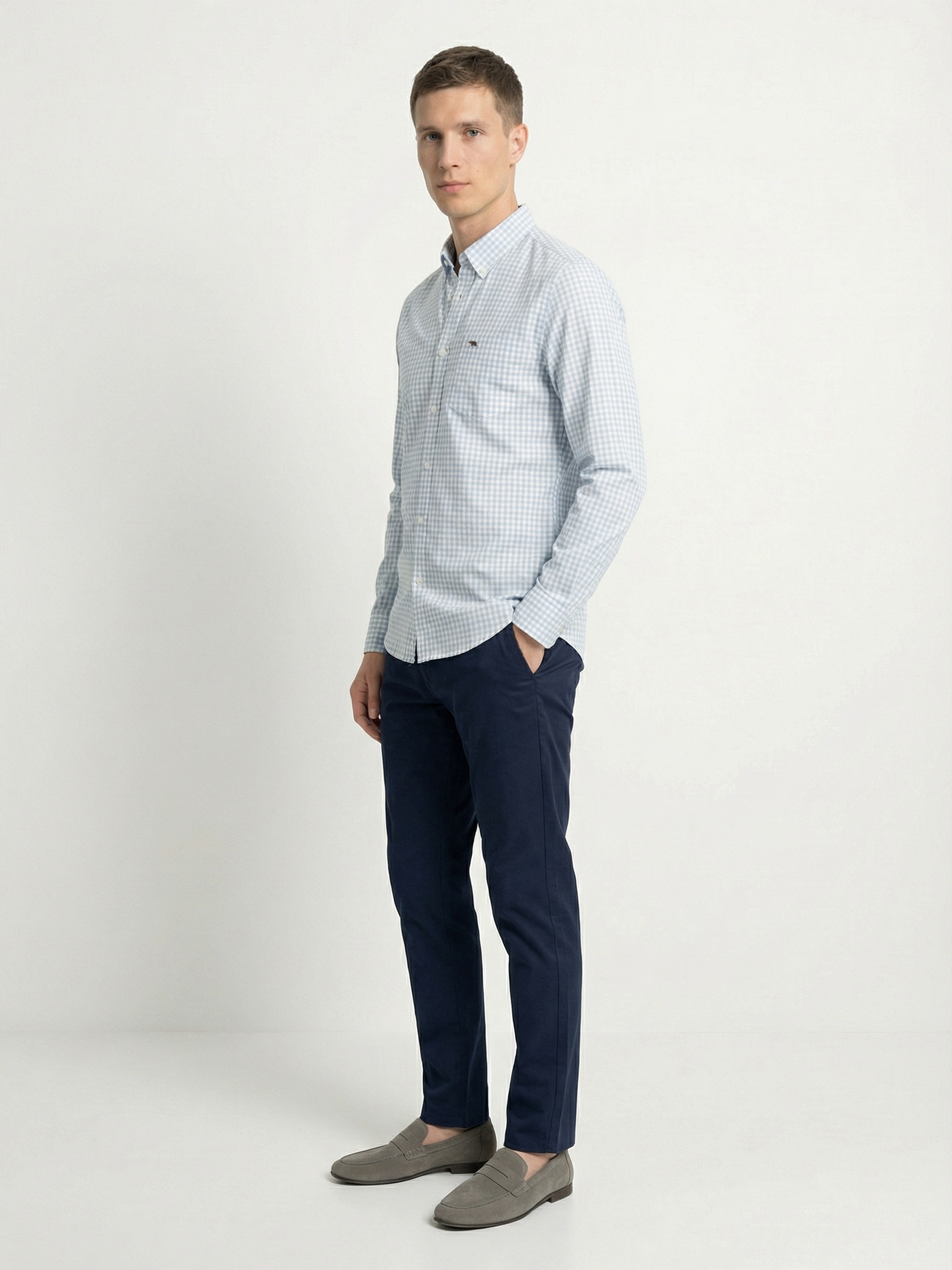 Men Blue Cotton Checked Shirt