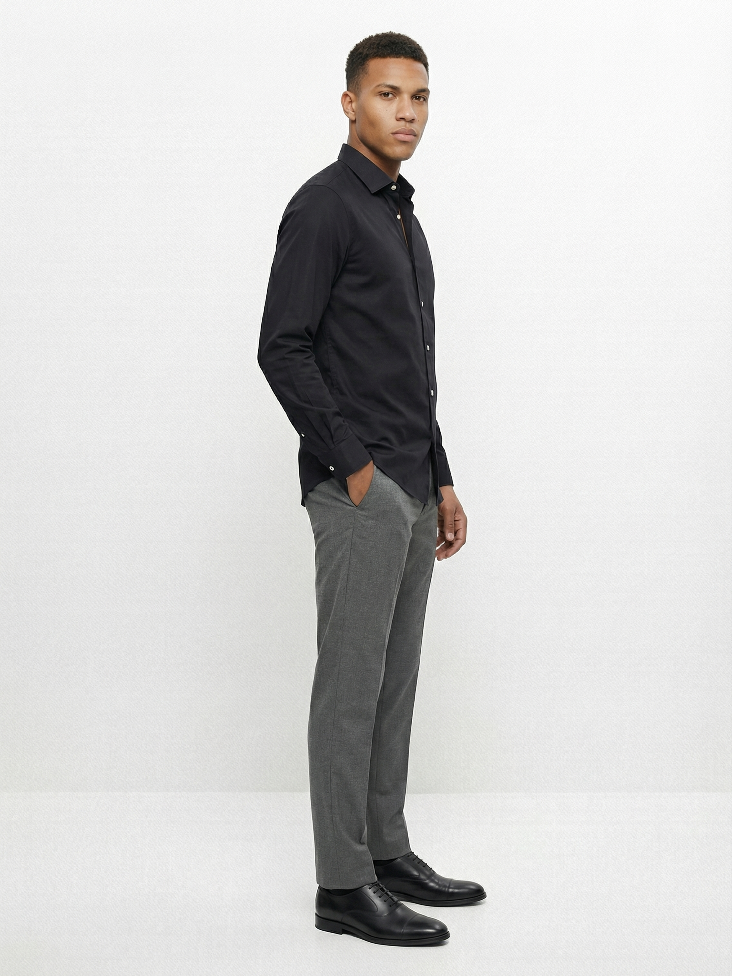 Men Black Cotton Solid Shirt