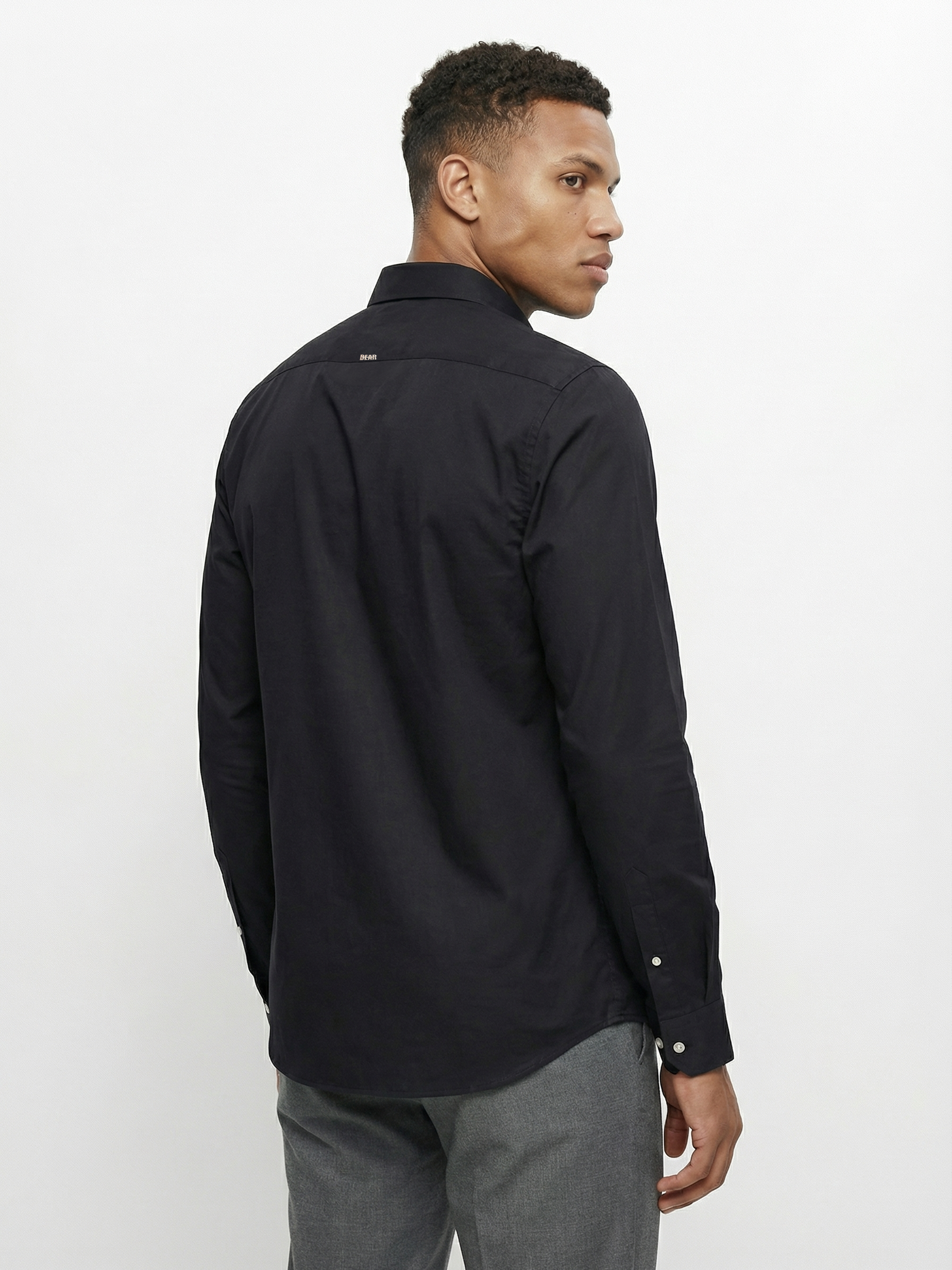 Men Black Cotton Solid Shirt