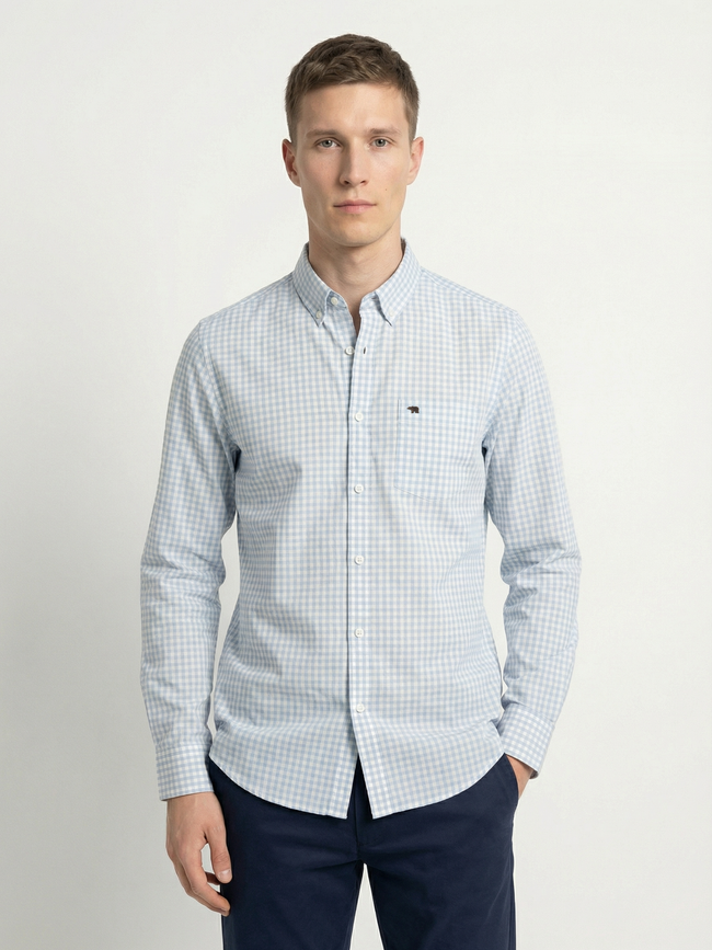 Men Blue Cotton Checked Shirt