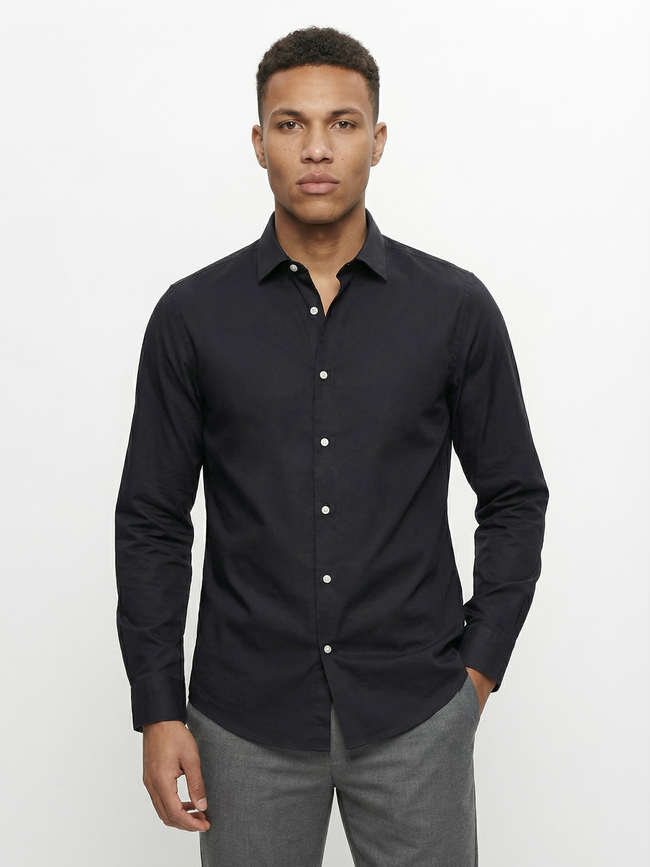 Men Black Cotton Solid Shirt