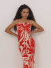 Women Satin Floral Slit Dress