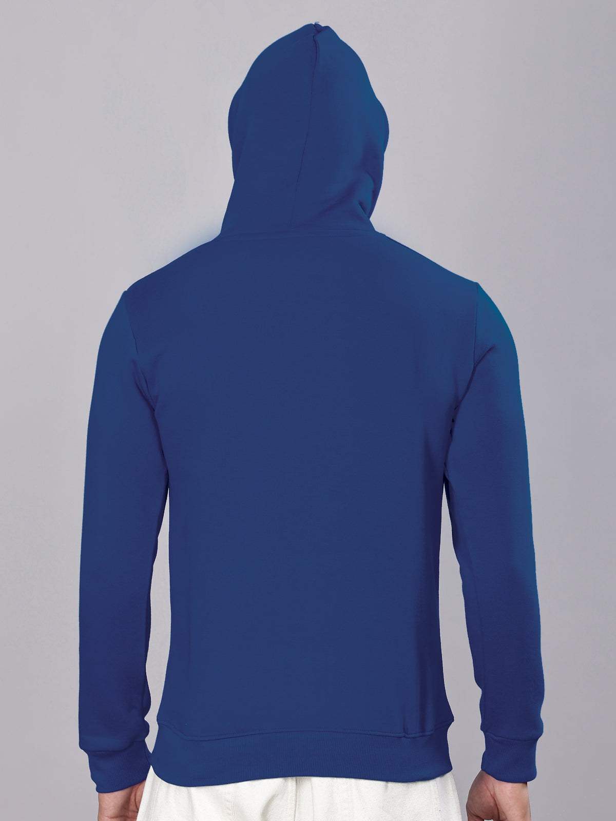 Men Blue Cotton Fleece Printed Hoodie