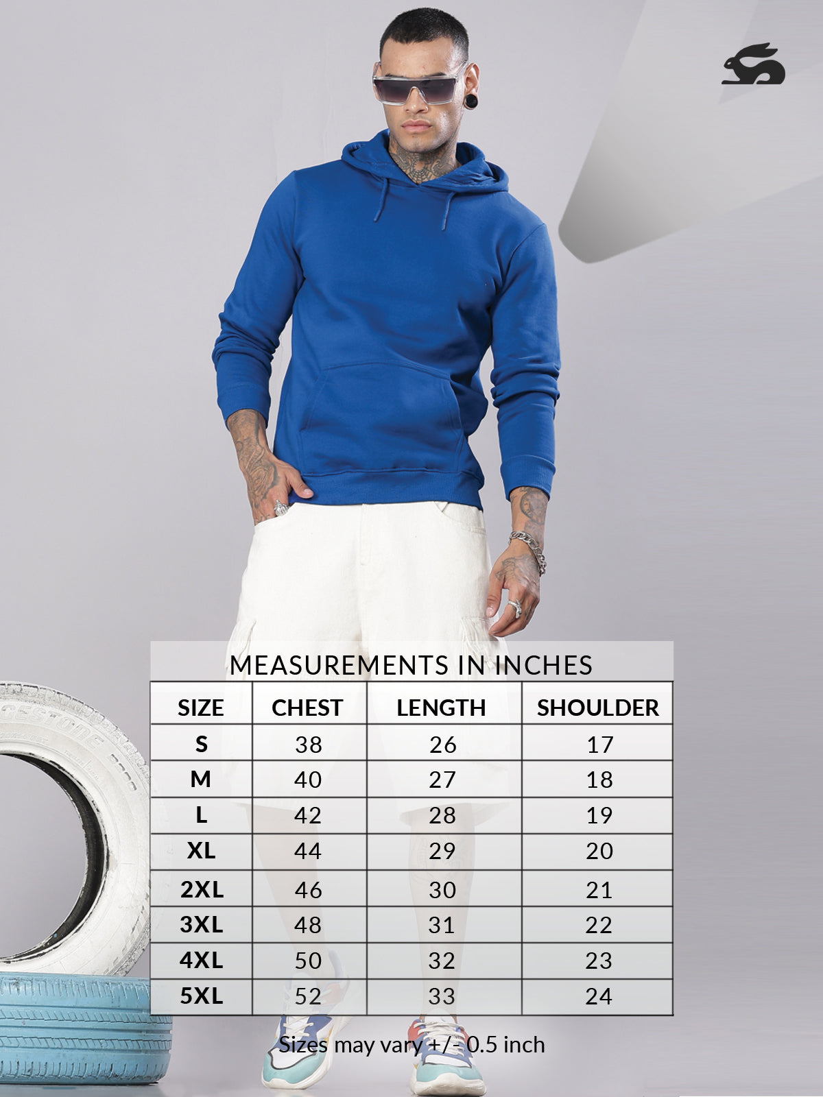 Men Blue Cotton Fleece Printed Hoodie