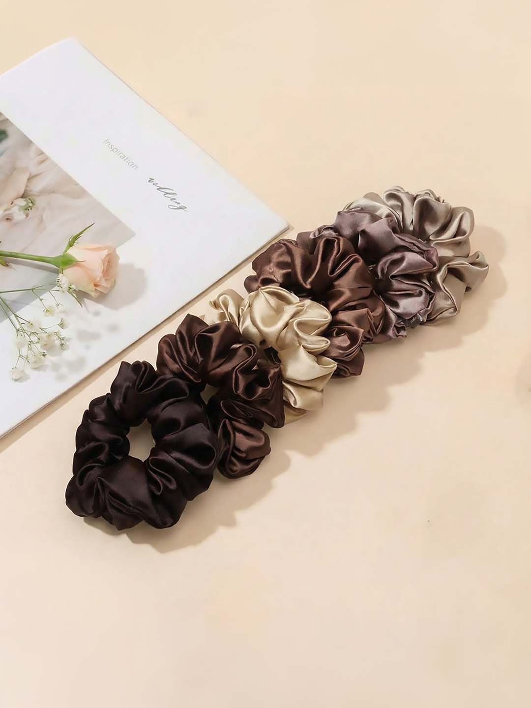 Multi  Neutral Silk Satin Scrunchies Set of 6