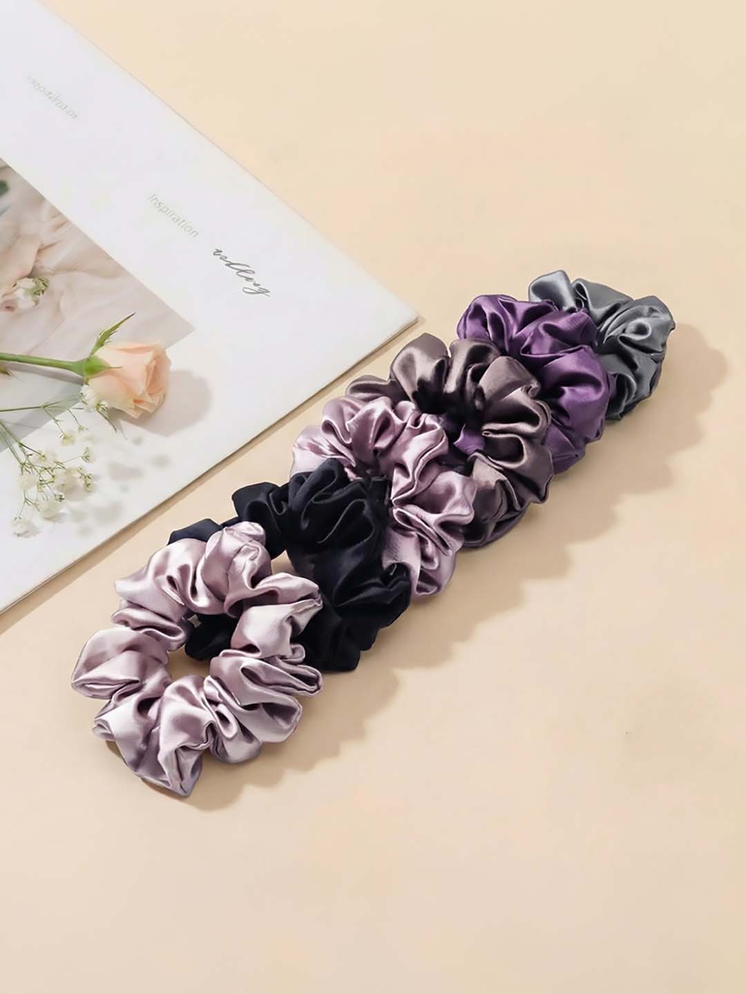 Multi Pastel Silk Satin Scrunchies Set of 6