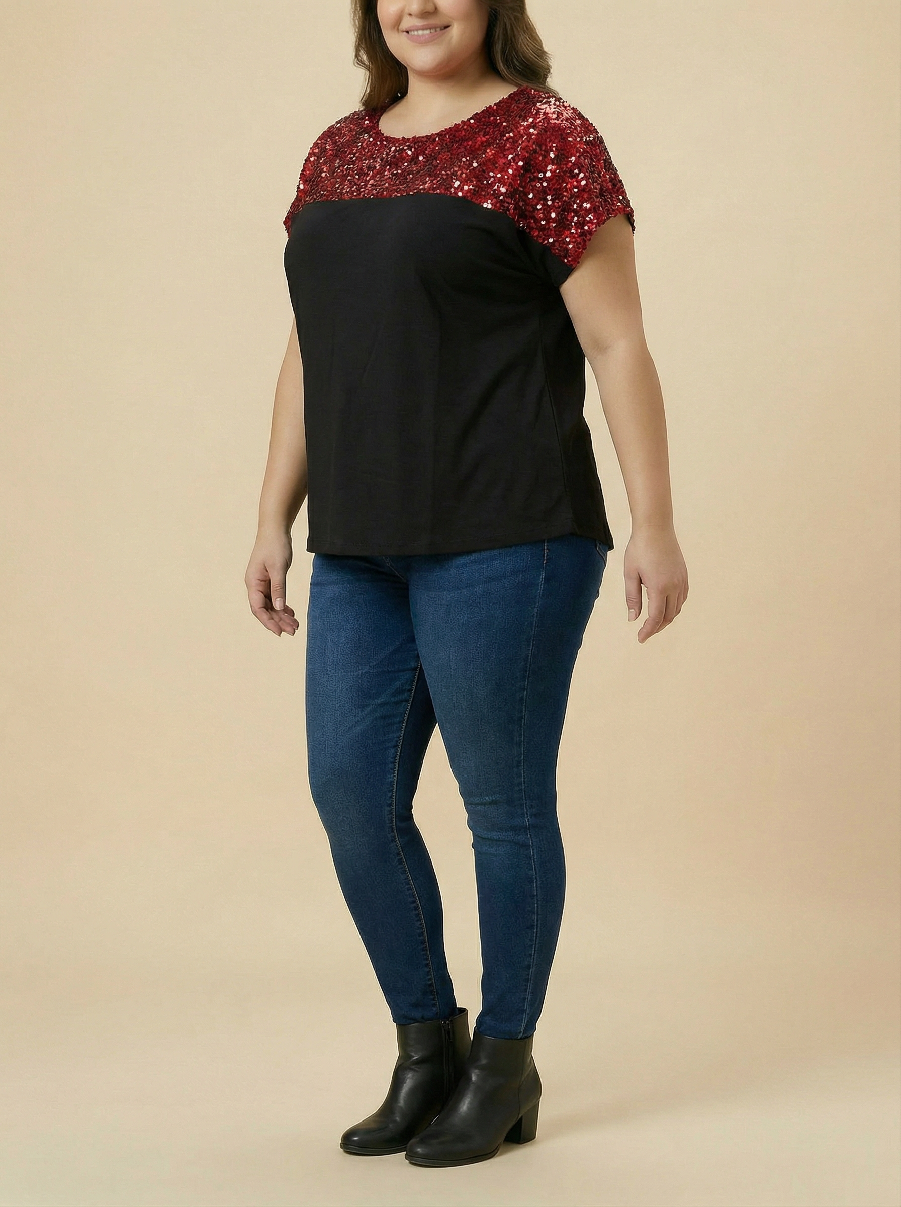 Women Black Colorblock Top