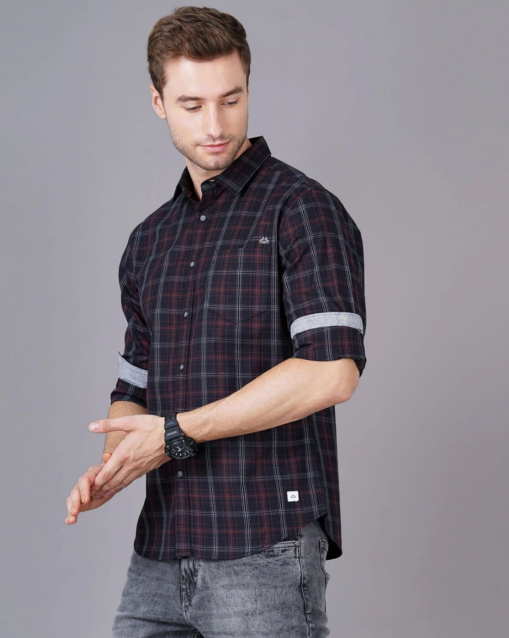 Men Black Cotton Slim Shirt