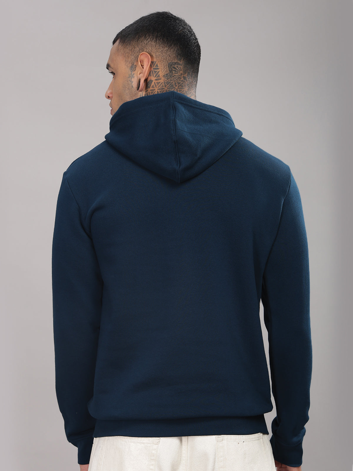 Men Teal Cotton Fleece Printed Hoodie