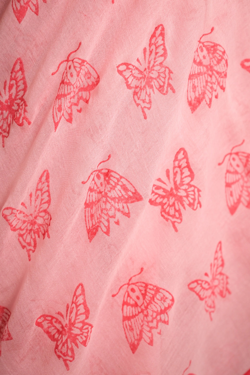 Winx Club Baby Pink Handloom Mul Cotton Saree with Handblock-Printed Butterfly Motifs