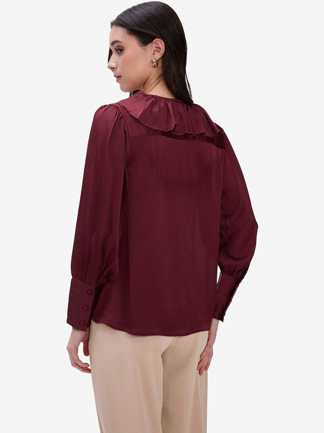 Women Maroon Ruffle Top