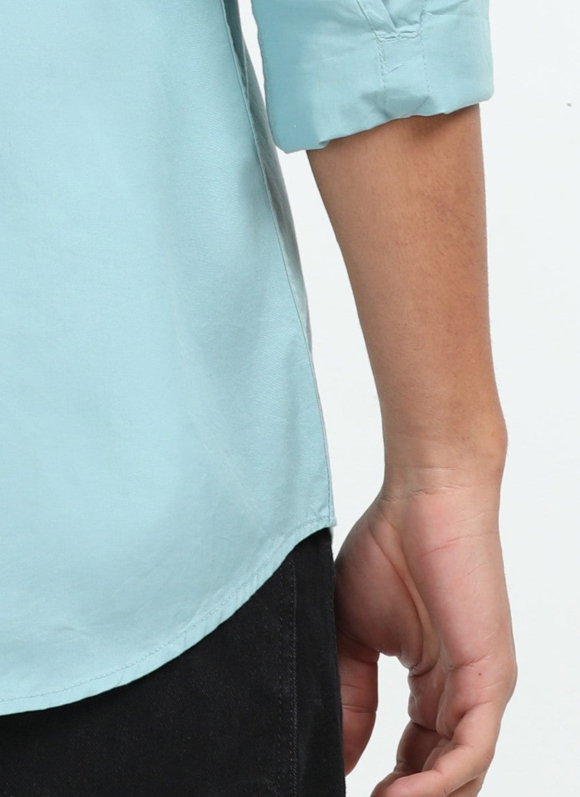 Mens Green Twill Shirt Slim Fit