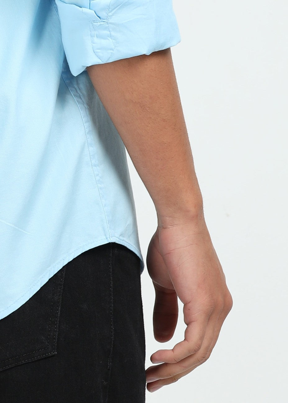 Mens Light Blue Twill Shirt Slim Fit