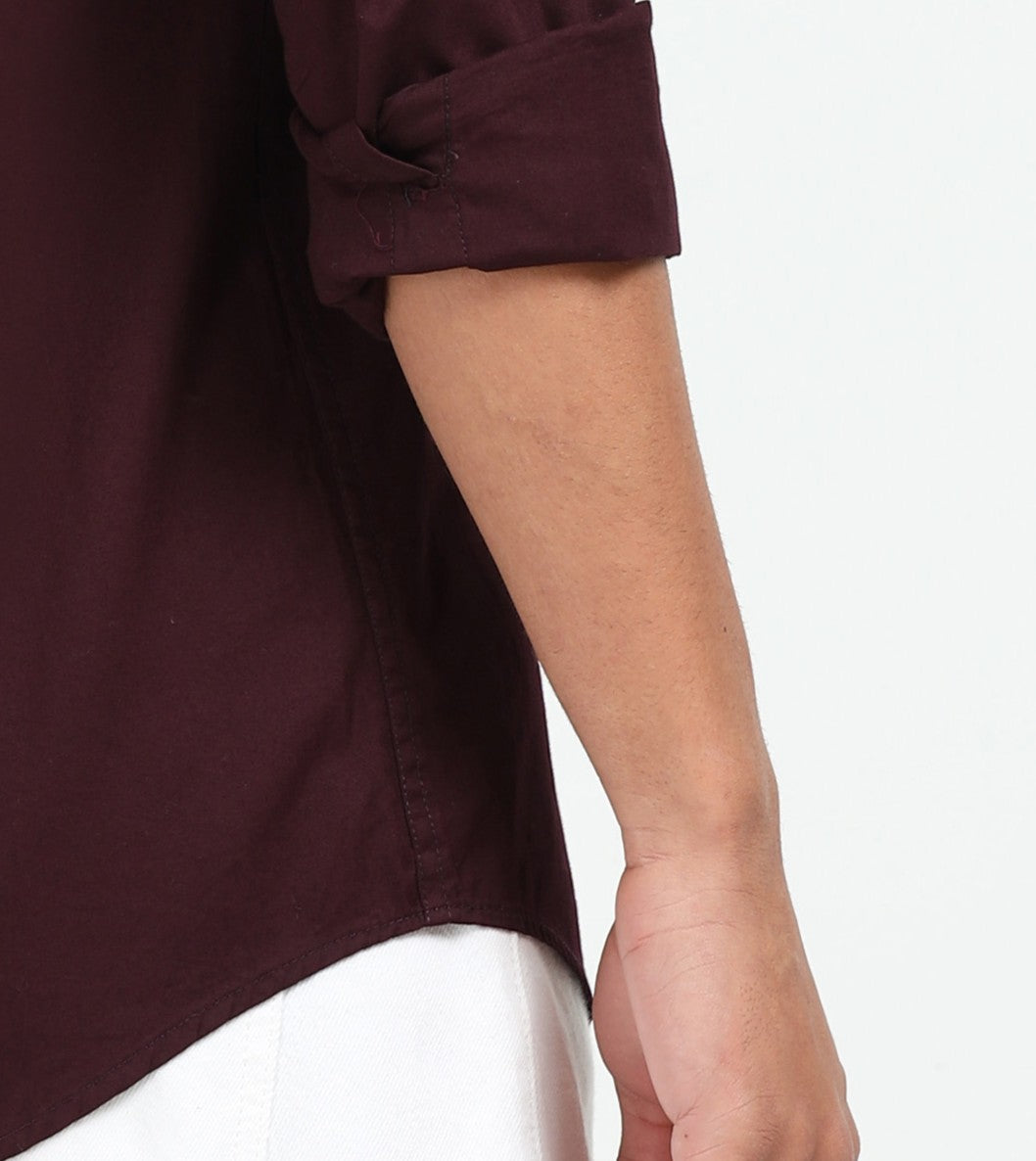 Mens Maroon Twill Shirt Slim Fit