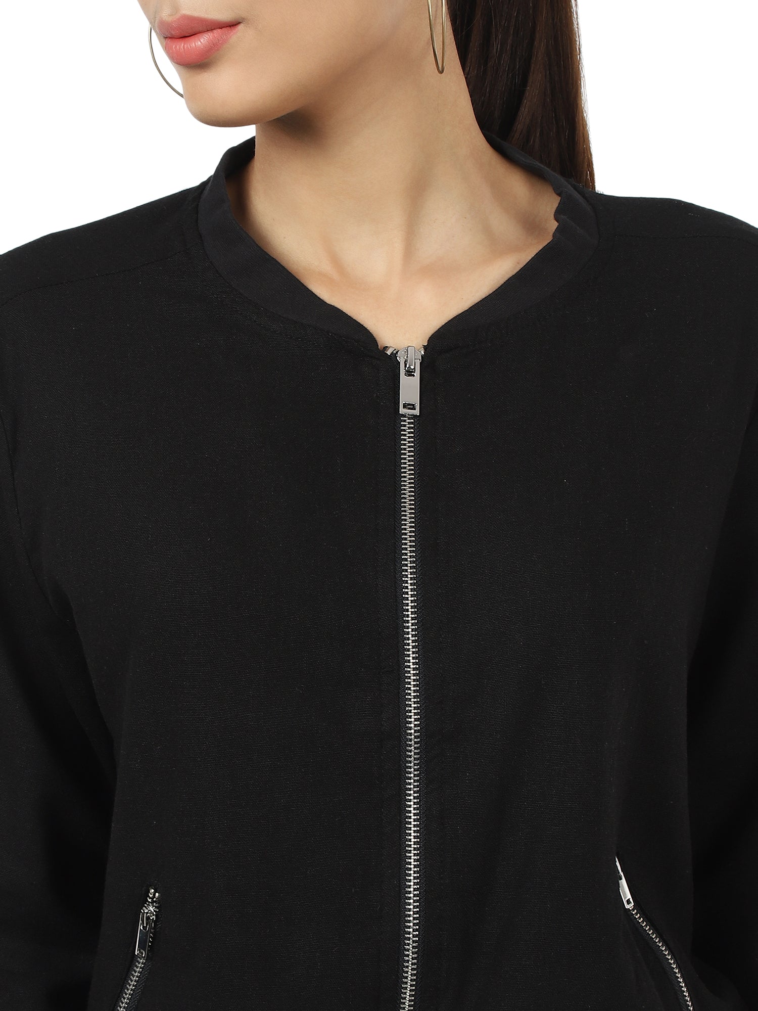 Women Black Zip Up Jacket