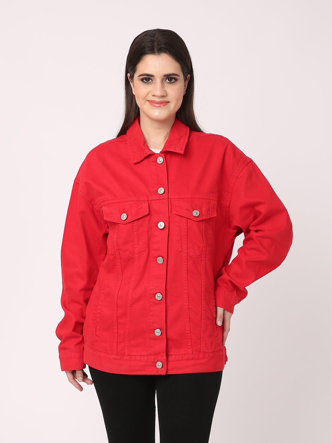 Women Red Button Down Jacket