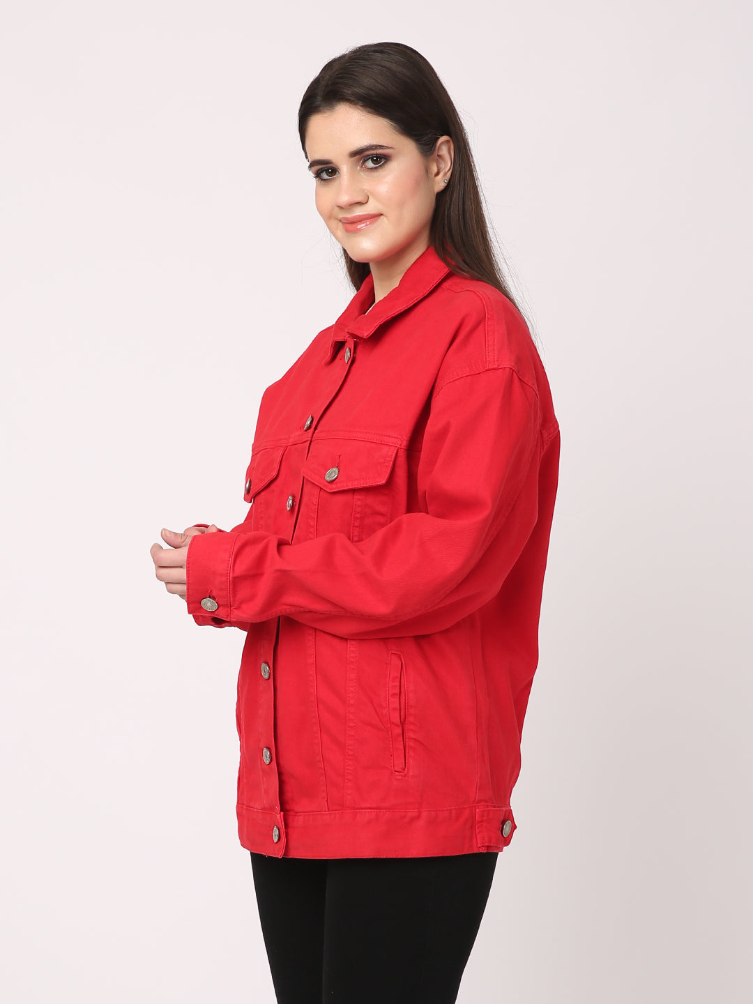 Women Red Button Down Jacket