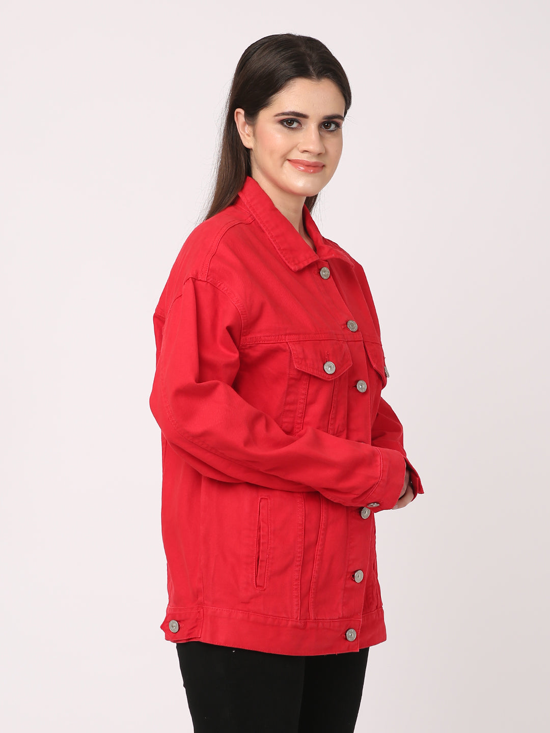 Women Red Button Down Jacket