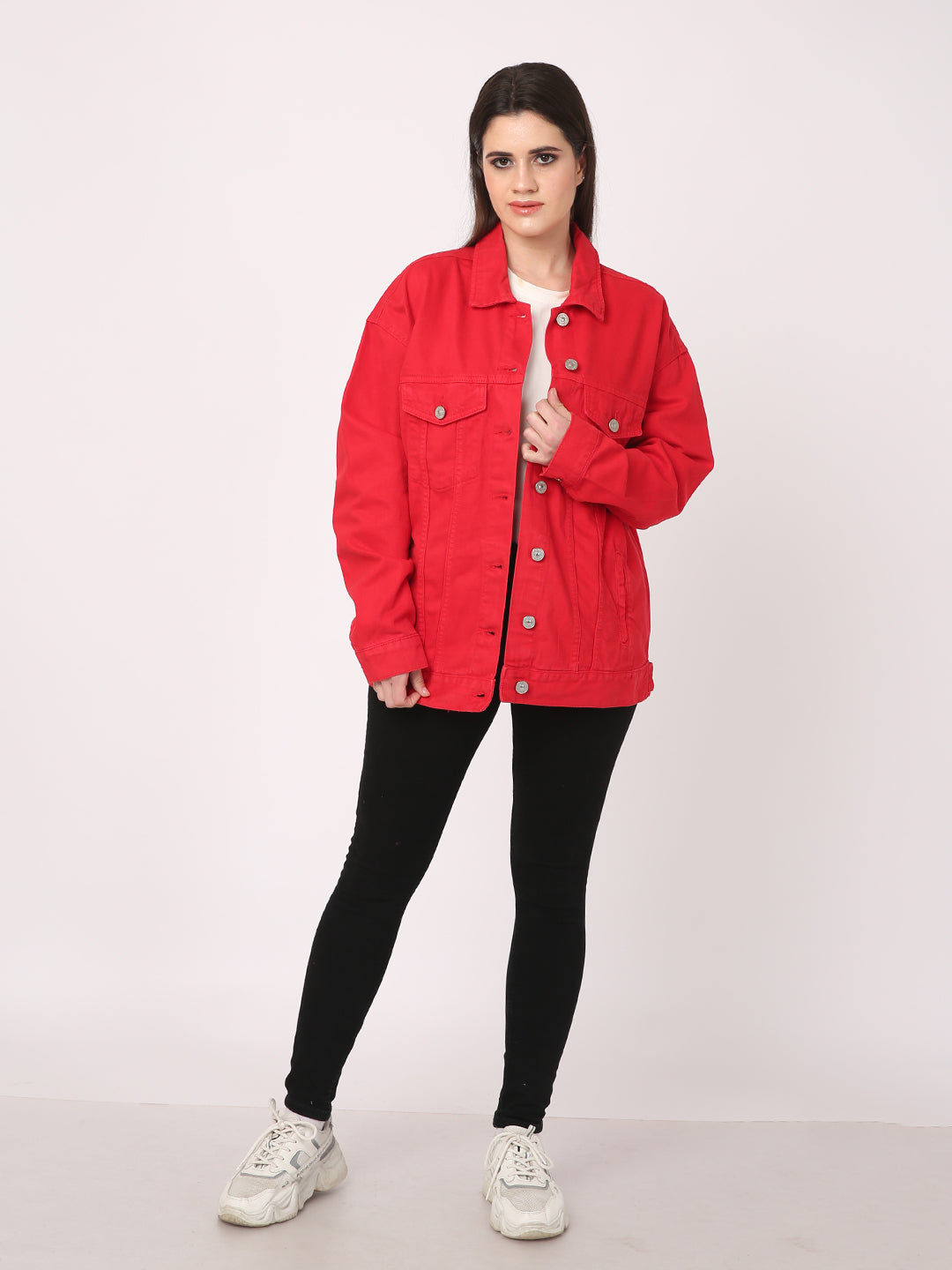 Women Red Button Down Jacket