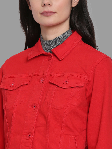 Women Red Trucker Jacket